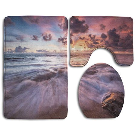 GOHAO Seaside Sea Waves Clouds Beach at Sunset 3 Piece Bathroom Rugs Set Bath Rug Contour Mat and Toilet Lid Cover