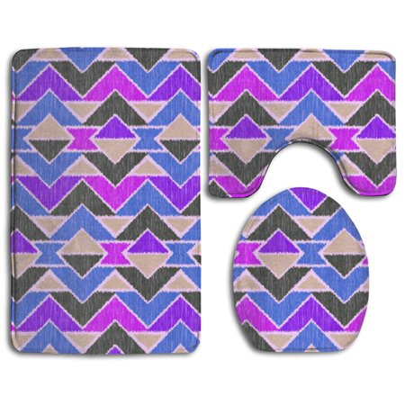 GOHAO Sequoyah Arrows Ikata Purple 3 Piece Bathroom Rugs Set Bath Rug Contour Mat and Toilet Lid Cover