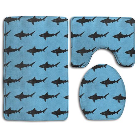 GOHAO Shark 3 Piece Bathroom Rugs Set Bath Rug Contour Mat and Toilet Lid Cover