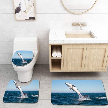GOHAO Shot a Dusky Dolphin Diving Out Water air 3 Piece Bathroom Rugs Set Bath Rug Contour Mat and Toilet Lid Cover