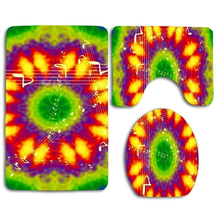 GOHAO Sixties Hippie Music Note 3 Piece Bathroom Rugs Set Bath Rug Contour Mat and Toilet Lid Cover