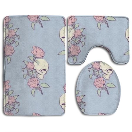 GOHAO Skeletons Flower 3 Piece Bathroom Rugs Set Bath Rug Contour Mat and Toilet Lid Cover