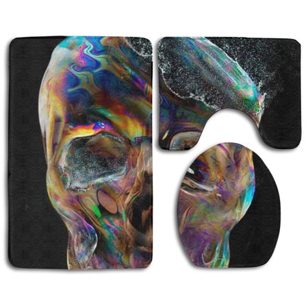 GOHAO Skull 3 Piece Bathroom Rugs Set Bath Rug Contour Mat and Toilet Lid Cover