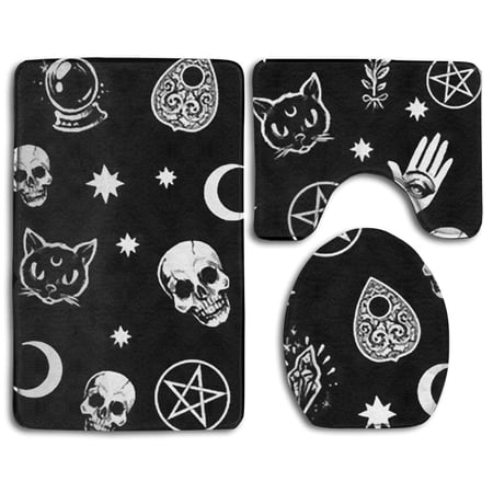 GOHAO Skull Moon Night 3 Piece Bathroom Rugs Set Bath Rug Contour Mat and Toilet Lid Cover