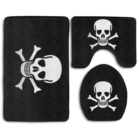 GOHAO Skull Pirate Flag 3 Piece Bathroom Rugs Set Bath Rug Contour Mat and Toilet Lid Cover
