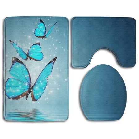 GOHAO Sky Blue Flannel Bath Rugs, 3' x 2' (3 Pieces)