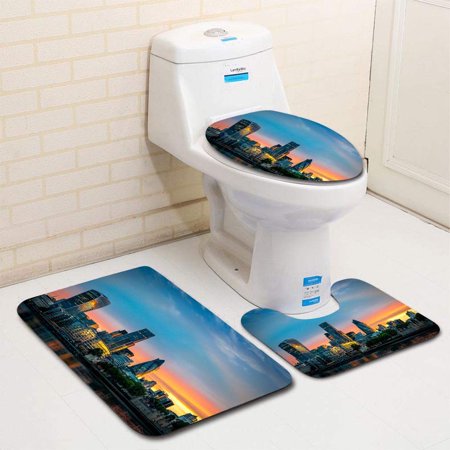 GOHAO Skyline City in London England at Sunrise 3 Piece Bathroom Rugs Set Bath Rug Contour Mat and Toilet Lid Cover