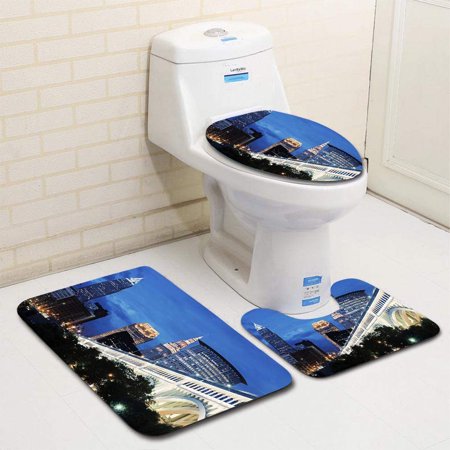 GOHAO Skyline Tall Building in Cleveland 3 Piece Bathroom Rugs Set Bath Rug Contour Mat and Toilet Lid Cover