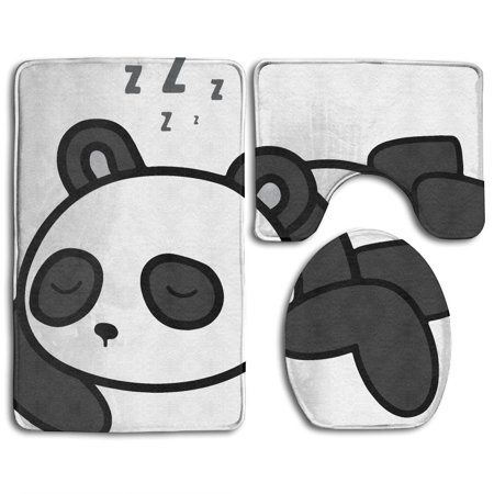 GOHAO Sleeping Panda 3 Piece Bathroom Rugs Set Bath Rug Contour Mat and Toilet Lid Cover