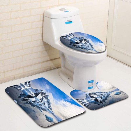 GOHAO Snow Capped Mountains in Antarctica 3 Piece Bathroom Rugs Set Bath Rug Contour Mat and Toilet Lid Cover