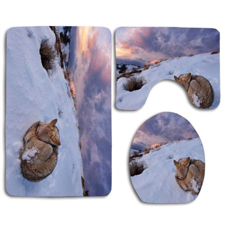 GOHAO Snow Wild Winter Lonely Wolf 3 Piece Bathroom Rugs Set Bath Rug Contour Mat and Toilet Lid Cover