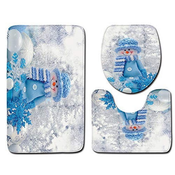 GOHAO Snowman Off-White Flannel Bath Rugs, 3' x 2' (3 Pieces)