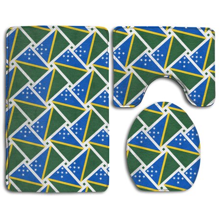 GOHAO Solomon Islands Flag Weave 3 Piece Bathroom Rugs Set Bath Rug Contour Mat and Toilet Lid Cover