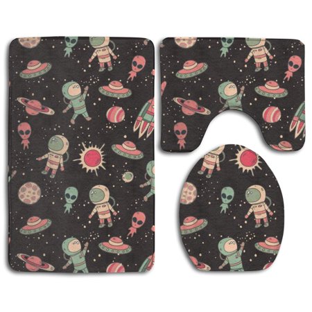 GOHAO Space 3 Piece Bathroom Rugs Set Bath Rug Contour Mat and Toilet Lid Cover