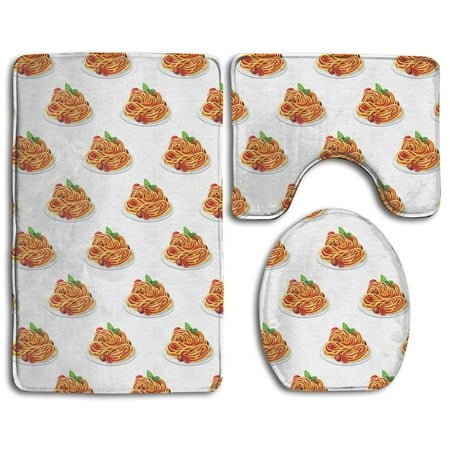 GOHAO Spaghetti Italian Food 3 Piece Bathroom Rugs Set Bath Rug Contour Mat and Toilet Lid Cover