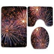 GOHAO Spark Fireworks 3 Piece Bathroom Rugs Set Bath Rug Contour Mat and Toilet Lid Cover