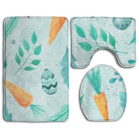 GOHAO Spring And Easter 3 Piece Bathroom Rugs Set Bath Rug Contour Mat and Toilet Lid Cover