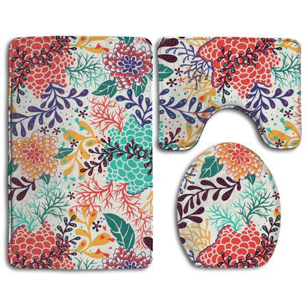 GOHAO Spring Flowers 3 Piece Bathroom Rugs Set Bath Rug Contour Mat and Toilet Lid Cover