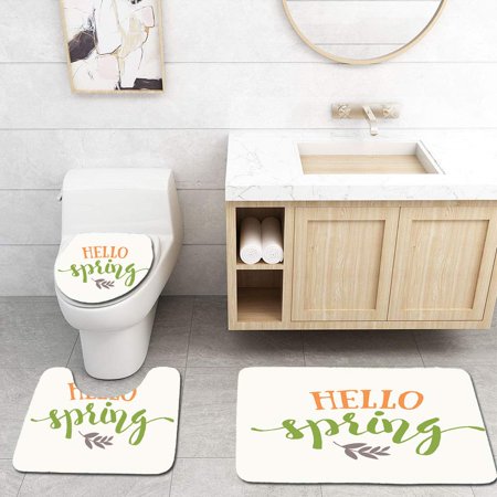 GOHAO Spring Hand Drawn Inspiration Lettering Quote Watercolor Typography 3 Piece Bathroom Rugs Set Bath Rug Contour Mat and Toilet Lid Cover