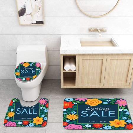 GOHAO Spring Sale Flowers Frame 3 Piece Bathroom Rugs Set Bath Rug Contour Mat and Toilet Lid Cover