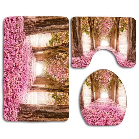 GOHAO Spring Time 3 Piece Bathroom Rugs Set Bath Rug Contour Mat and Toilet Lid Cover