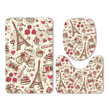GOHAO Spring Travel Paris Tower Camera Take Photo 3 Piece Bathroom Rugs Set Bath Rug Contour Mat and Toilet Lid Cover