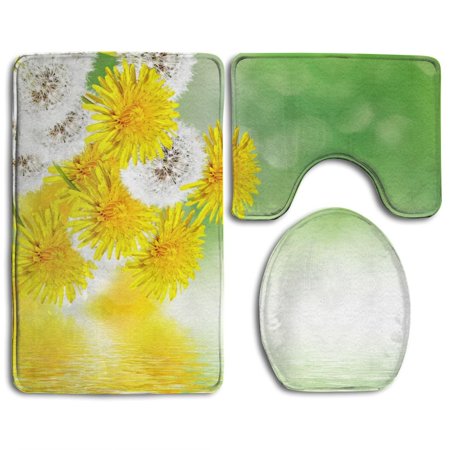 GOHAO Spring Young Grass 3 Piece Bathroom Rugs Set Bath Rug Contour Mat and Toilet Lid Cover