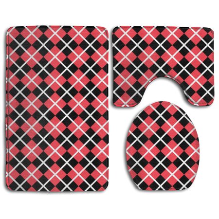 GOHAO Square 3 Piece Bathroom Rugs Set Bath Rug Contour Mat and Toilet Lid Cover
