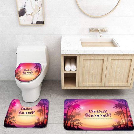 GOHAO Square Summer Palms 3 Piece Bathroom Rugs Set Bath Rug Contour Mat and Toilet Lid Cover