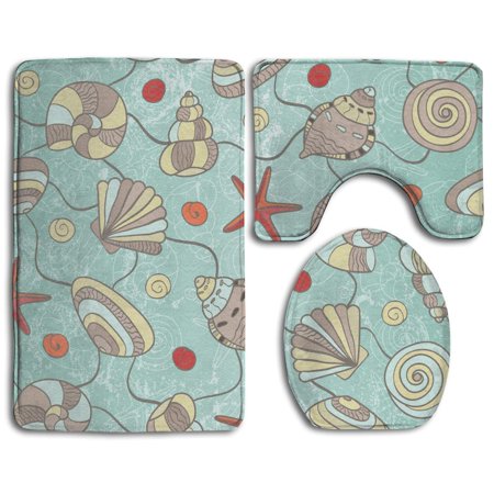 GOHAO Starfish Shells 3 Piece Bathroom Rugs Set Bath Rug Contour Mat and Toilet Lid Cover