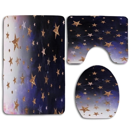 GOHAO Stars Galaxy 3 Piece Bathroom Rugs Set Bath Rug Contour Mat and Toilet Lid Cover