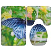 GOHAO Stone-Blue-Green-Butterfly 3 Piece Bathroom Rugs Set Bath Rug Contour Mat and Toilet Lid Cover