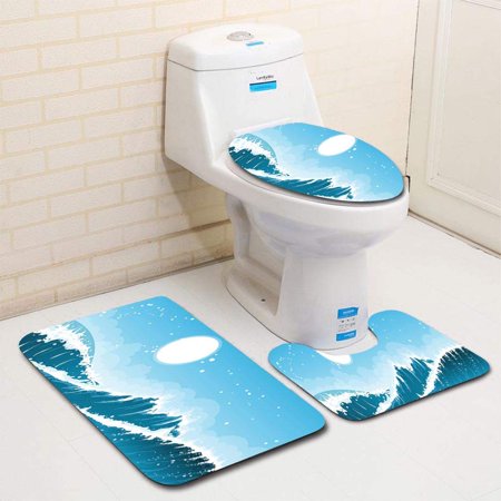 GOHAO Stormy Seascape 3 Piece Bathroom Rugs Set Bath Rug Contour Mat and Toilet Lid Cover