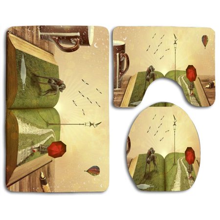 GOHAO Story 3 Piece Bathroom Rugs Set Bath Rug Contour Mat and Toilet Lid Cover