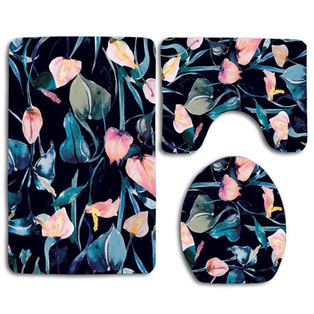 GOHAO Strange Night Lilies 3 Piece Bathroom Rugs Set Bath Rug Contour Mat and Toilet Lid Cover