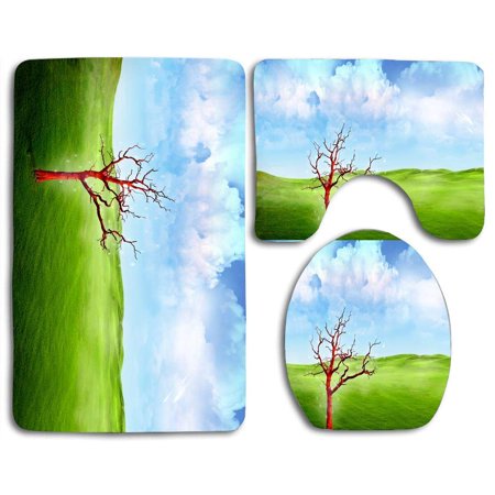 GOHAO Strange World 3 Piece Bathroom Rugs Set Bath Rug Contour Mat and Toilet Lid Cover