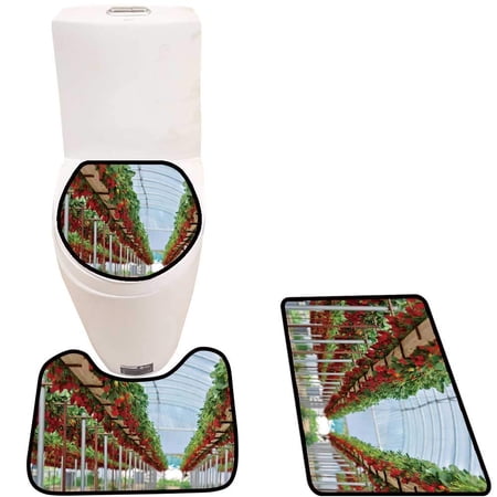 GOHAO Strawberry Fields 3 Piece Bathroom Rugs Set Bath Rug Contour Mat and Toilet Lid Cover