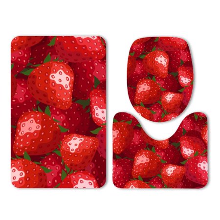 GOHAO Strawberry Red Granules Fruit Spring 3 Piece Bathroom Rugs Set Bath Rug Contour Mat and Toilet Lid Cover