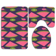 GOHAO Strawberry and Watermelon 3 Piece Bathroom Rugs Set Bath Rug Contour Mat and Toilet Lid Cover