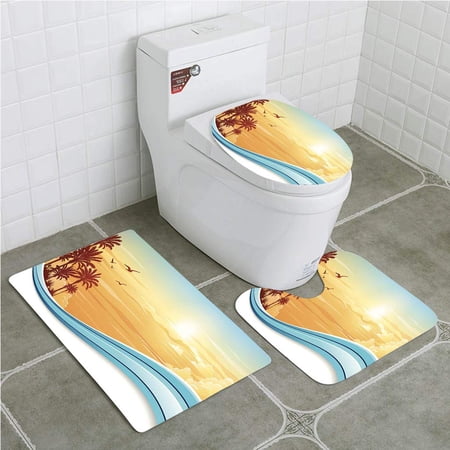 GOHAO Summer Banner 3 Piece Bathroom Rugs Set Bath Rug Contour Mat and Toilet Lid Cover