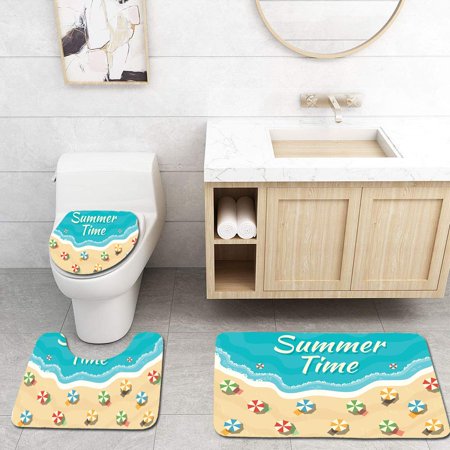 GOHAO Summer Time 3 Piece Bathroom Rugs Set Bath Rug Contour Mat and Toilet Lid Cover
