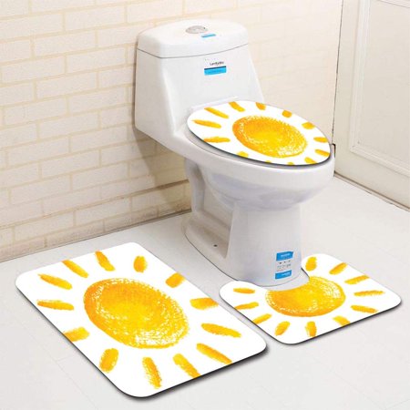GOHAO Sun 3 Piece Bathroom Rugs Set Bath Rug Contour Mat and Toilet Lid Cover