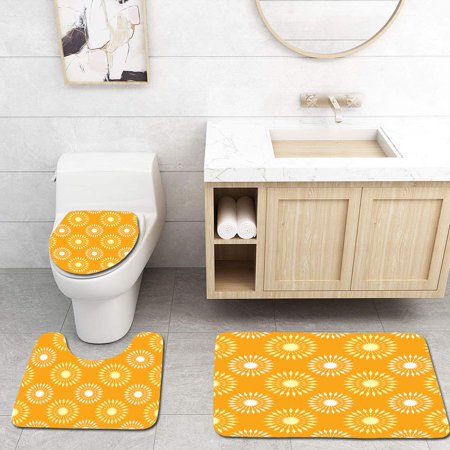 GOHAO Sunbursts Seamless 3 Piece Bathroom Rugs Set Bath Rug Contour Mat and Toilet Lid Cover