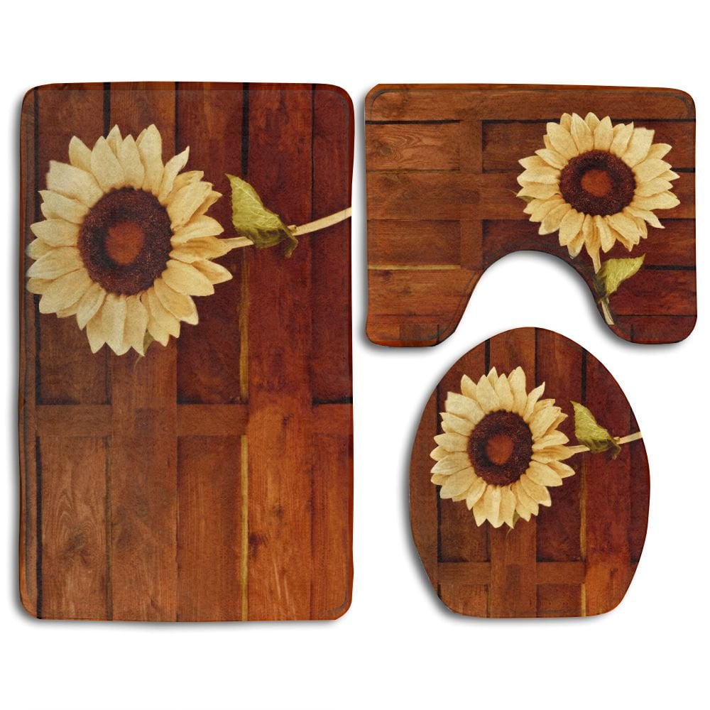 GOHAO Sunflower 3 Piece Bathroom Rugs Set Bath Rug Contour Mat and ...