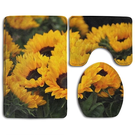 GOHAO Sunflower Yellow Flannel Bath Rugs, 3' x 2' (3 Pieces)