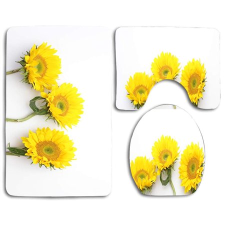 GOHAO Sunflowers 3 Piece Bathroom Rugs Set Bath Rug Contour Mat and Toilet Lid Cover