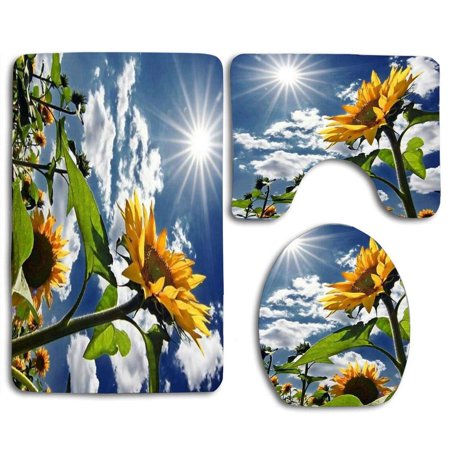 GOHAO Sunflowers Sunlight 3 Piece Bathroom Rugs Set Bath Rug Contour Mat and Toilet Lid Cover