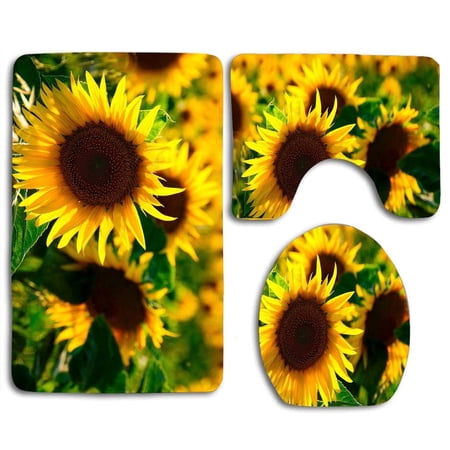 GOHAO Sunflowers Sunset Spring 3 Piece Bathroom Rugs Set Bath Rug Contour Mat and Toilet Lid Cover