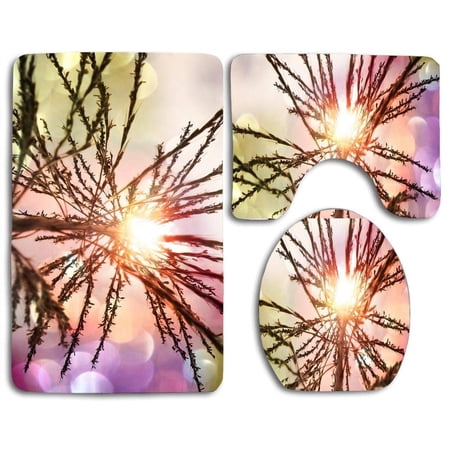 GOHAO Sunlight 3 Piece Bathroom Rugs Set Bath Rug Contour Mat and Toilet Lid Cover