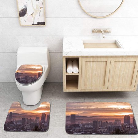 GOHAO Sunrise Over Portland Oregon 3 Piece Bathroom Rugs Set Bath Rug Contour Mat and Toilet Lid Cover